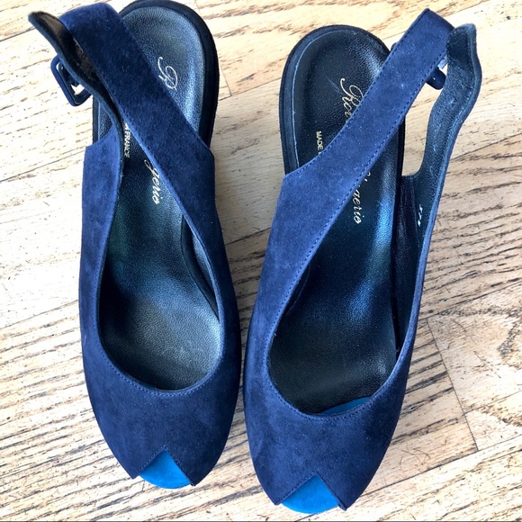 Robert Clergerie Blue Suede Platforms, sz 37.5 - Picture 5 of 11